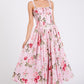 Floral Print Lace Trim Sleeveless Long Dress