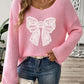 Bow Boat Neck Long Sleeve Sweater