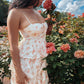 Coral Floral Front Lace-Up Ruffle Tiered Mini Dress