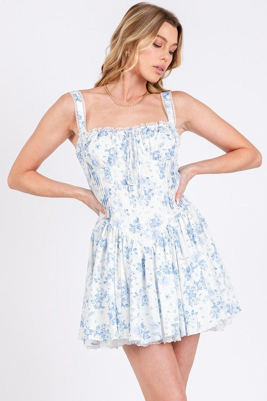 Floral Print Corset Shape Flare Mini Dress