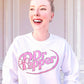 White Dr Pepper Pink Graphic Bow Sweatshirt