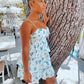 Bluedress Floral Front Lace-Up Ruffle Tiered Mini Dress
