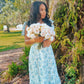 Blue and White Floral Tie Strap Ruched Detail Maxi Dress