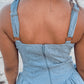 Cotton Eyelet Ruched Bust Mini Dress with Triangular Shoulder Straps and Waist Wire