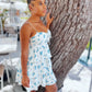 Bluedress Floral Front Lace-Up Ruffle Tiered Mini Dress