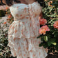 Coral Floral Front Lace-Up Ruffle Tiered Mini Dress