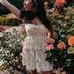 Coral Floral Front Lace-Up Ruffle Tiered Mini Dress