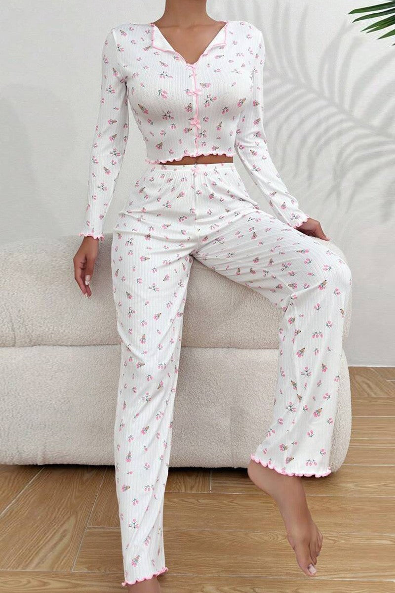 Floral Print Buttoned Pajama Set