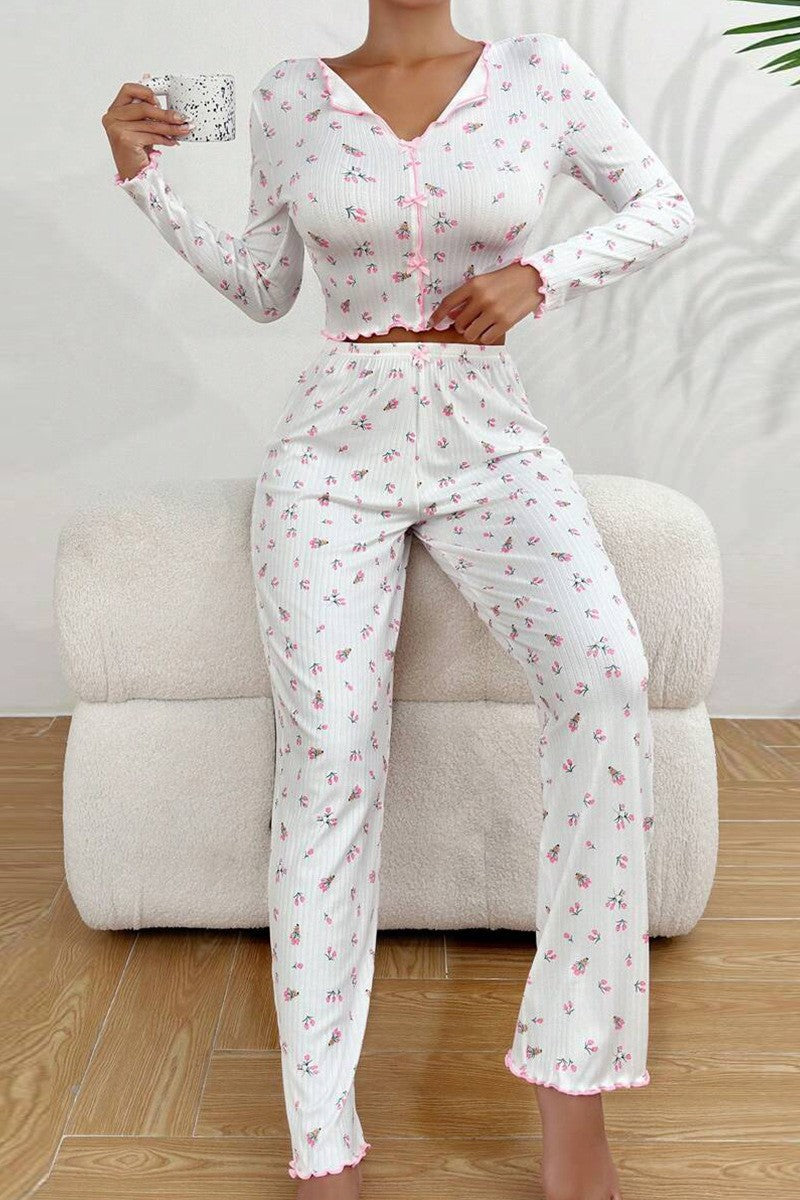 Floral Print Buttoned Pajama Set