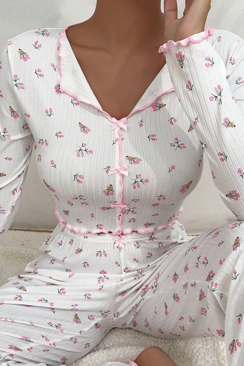 Floral Print Buttoned Pajama Set