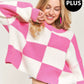 Pink And White Colorblock Sweater Plus