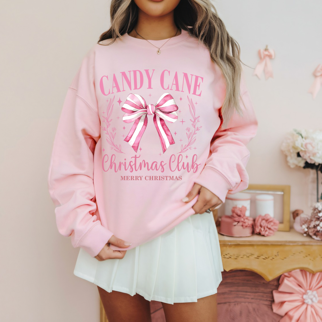 Candy Cane Christmas Club White Graphic Crewneck Sweatshirt