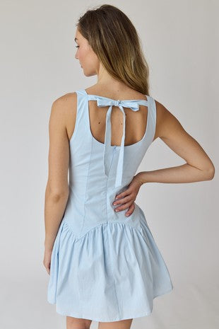 Square Neck Blue Mini Dress