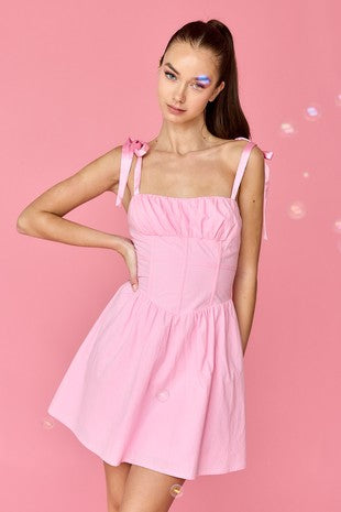 Pink Square Neck Corset Mini Dress