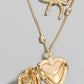 Heart Locket Bow Pearl Charms Layered Chain Necklace