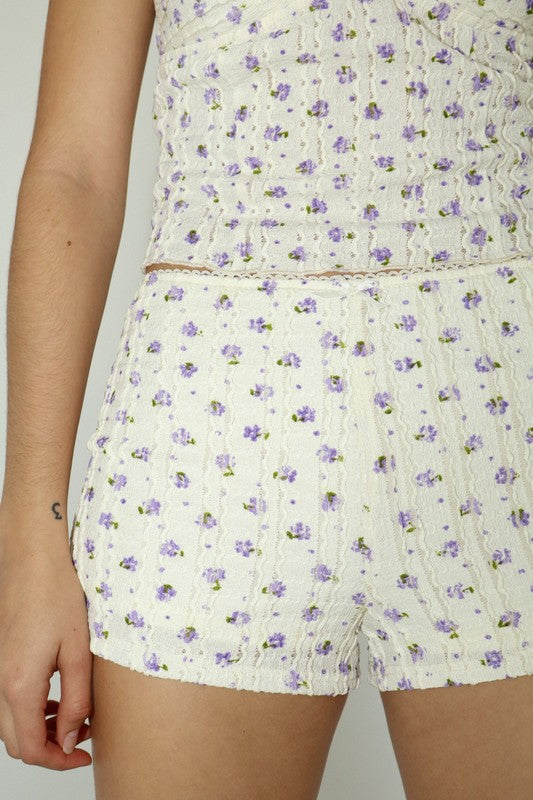 Violet Ditsy Floral Knit Lace Shorts