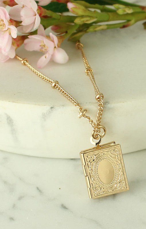 Secret Diary Gold Book Locket Necklace