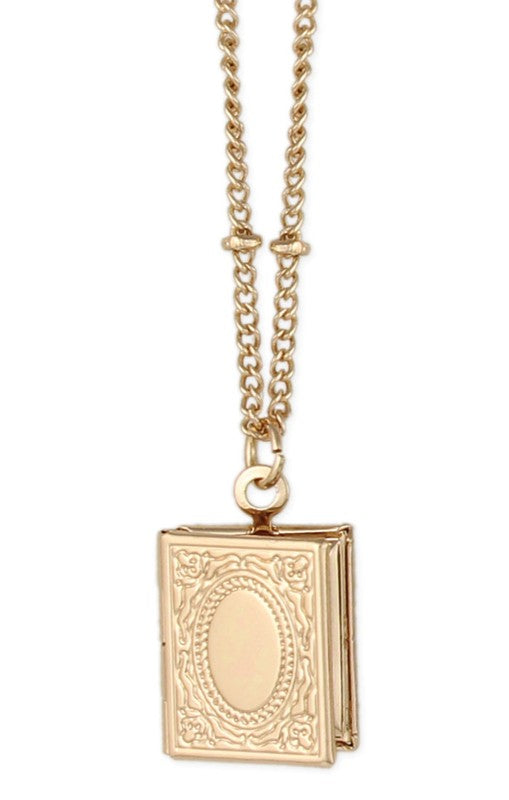 Secret Diary Gold Book Locket Necklace