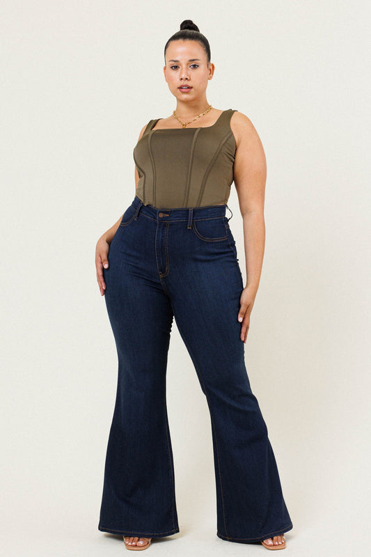 Dark Blue Plus Size Flare Jeans