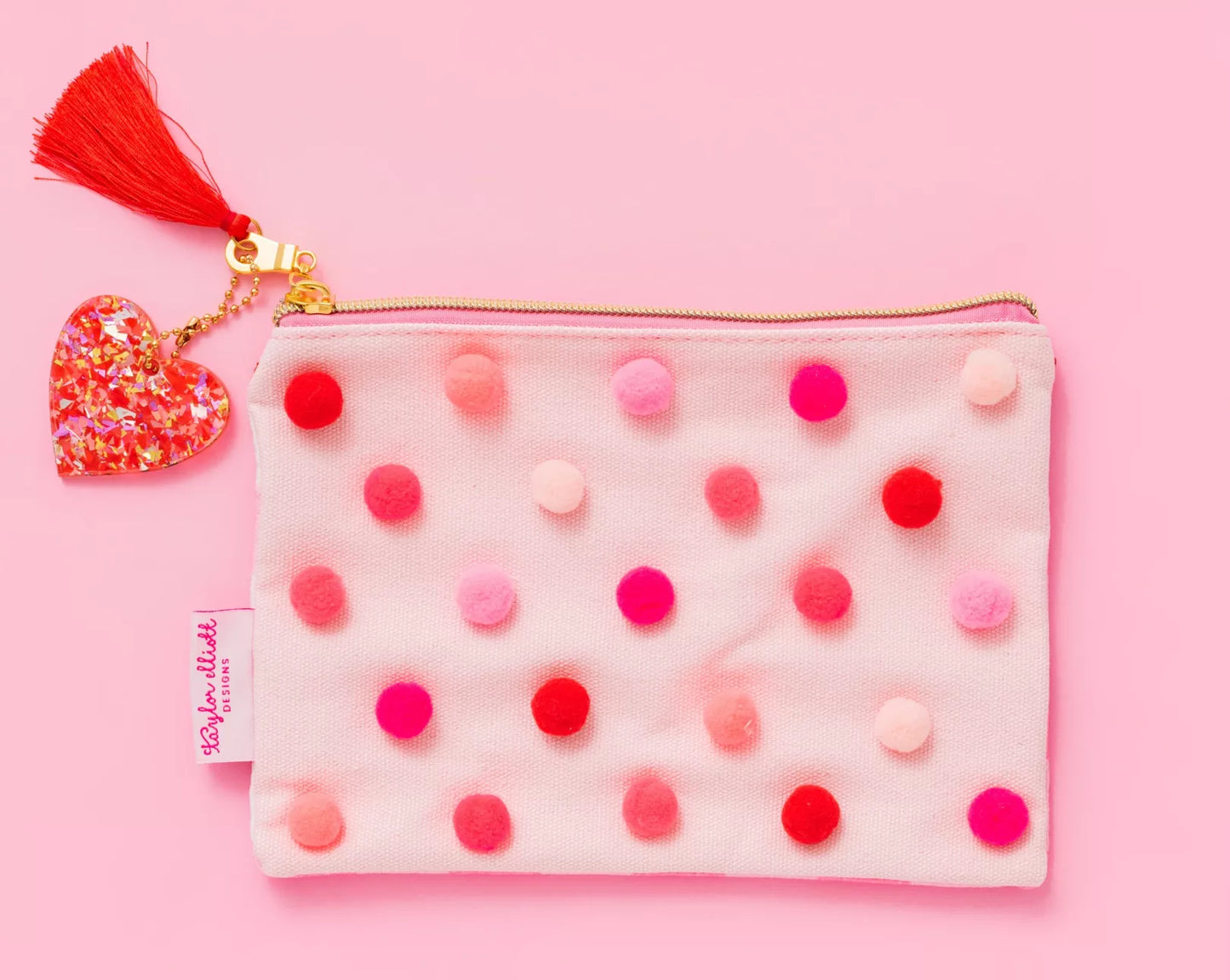 Pouch - Red + Pink Pom-Pom - Medium