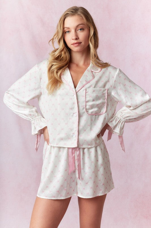 Satin Bow Piping Pajama Set – Sleep Pretty