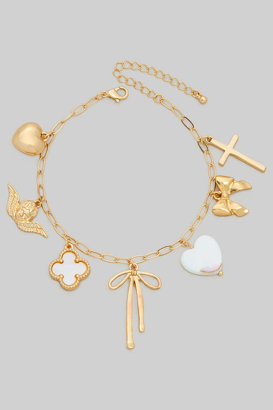 Clover Cross Ribbon Hear Charm Bracelet