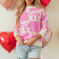 Pink Bow Knot Two Tone Checkered Crew Neck Sweater