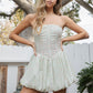 Floral Print Eyelet Mini Dress – Corset-Style with Boning, Bubble Skirt, and Strapless Design