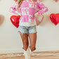 Pink Bow Knot Two Tone Checkered Crew Neck Sweater