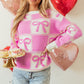 Pink Bow Knot Two Tone Checkered Crew Neck Sweater