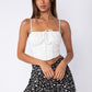 Eyelet Print Sleeveless Crop Top – Adjustable Straps, Front Button Down, and Smocked Back