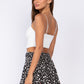 Eyelet Print Sleeveless Crop Top – Adjustable Straps, Front Button Down, and Smocked Back