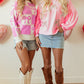 Pink Bow Knot Two Tone Checkered Crew Neck Sweater