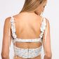 Print Sweetheart Neck Crop Top with Adjustable Ruffle Tie Strap – Sleeveless, Open Back, and Back Zipper