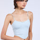 Solid Color Slim Fit Cami Crop Top with Front Line Trim and Flower Point Detail