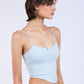 Solid Color Slim Fit Cami Crop Top with Front Line Trim and Flower Point Detail