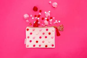 Pouch - Red + Pink Pom-Pom - Medium