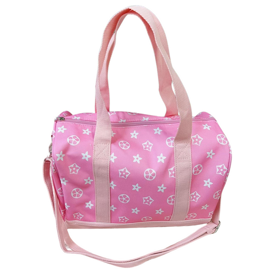 White star on pink Small duffle bag with strap.