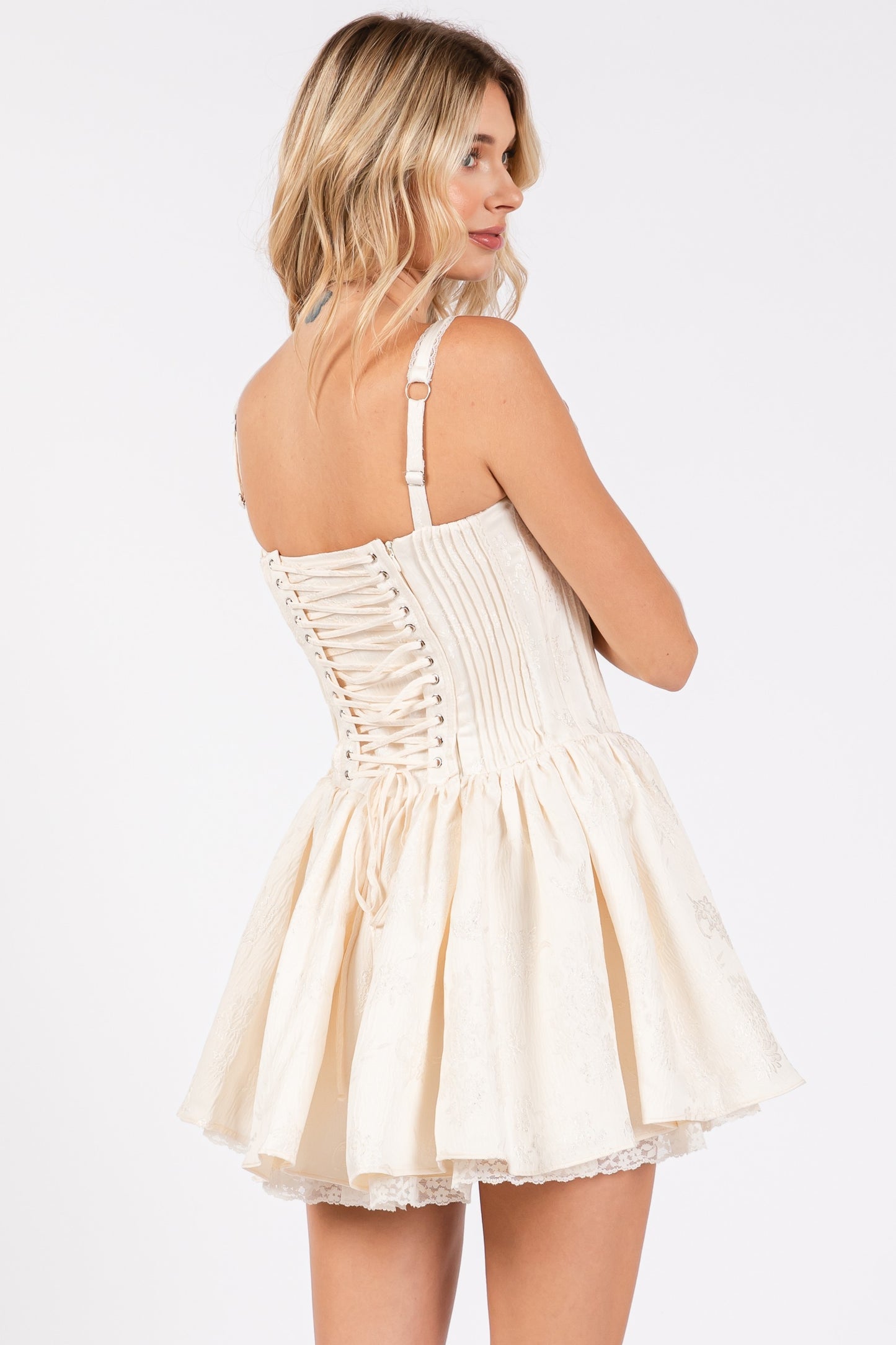 Satin Jacquard Corset A-Line Lace Up Dress – Elegant, Feminine, and Playful