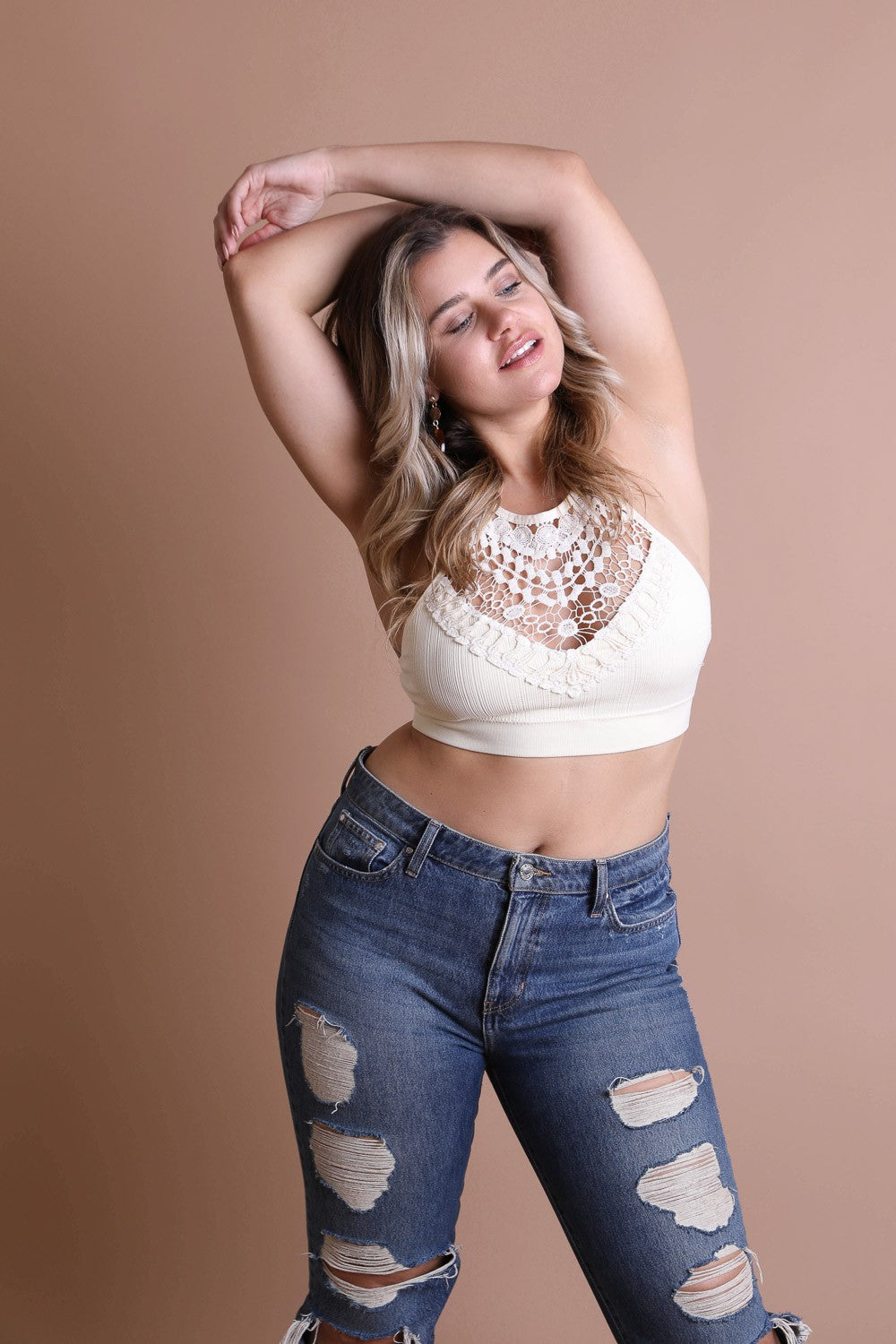 Plus Size Crochet Lace High Neck Bralette – Bold, Beautiful, and Inclusive