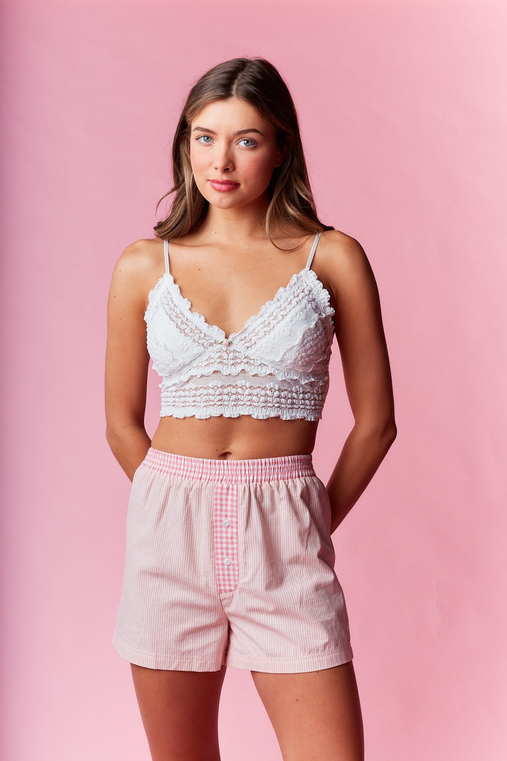 Floral Lace Cropped Top – Adjustable Spaghetti Straps with Scalloped Edges