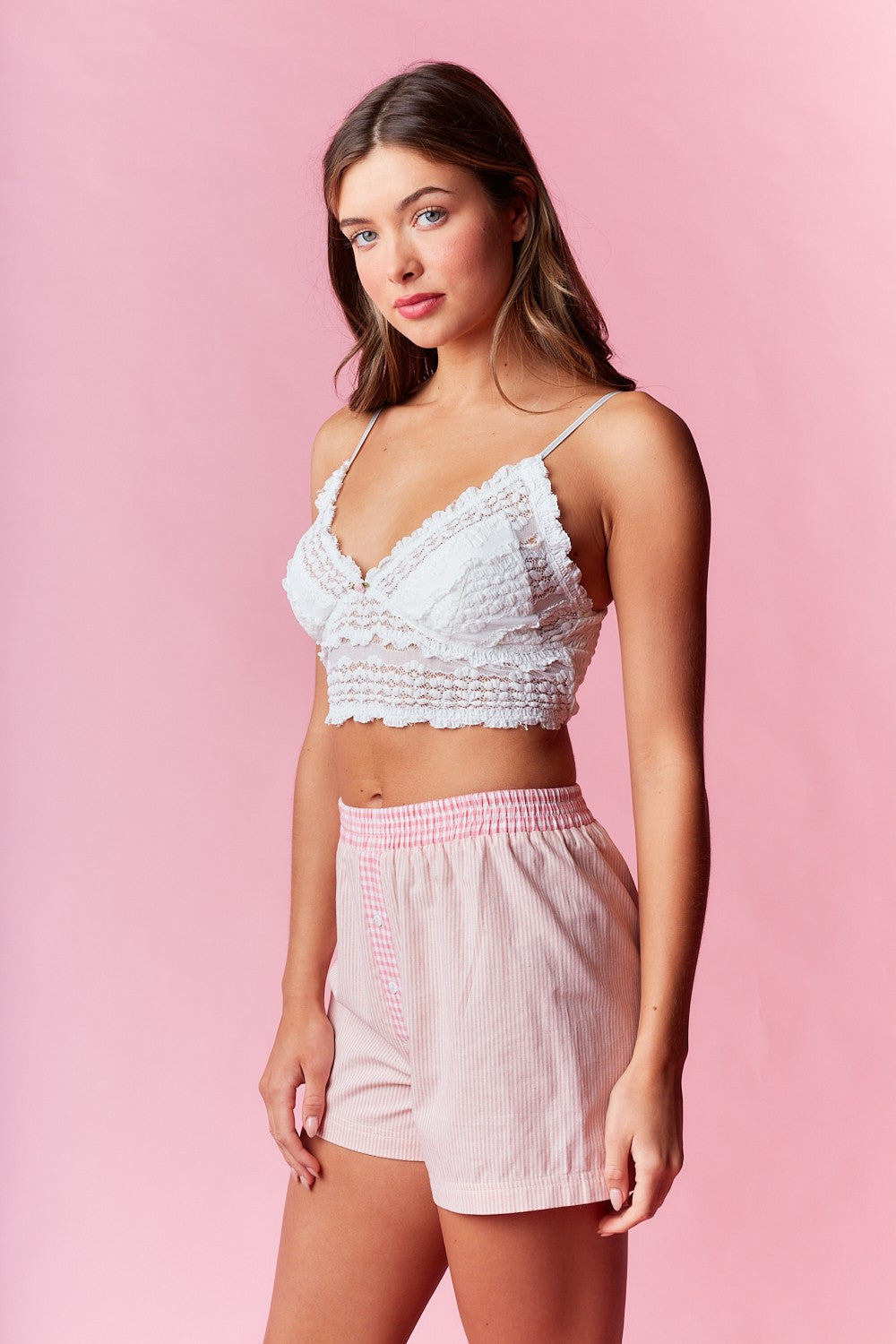 Floral Lace Cropped Top – Adjustable Spaghetti Straps with Scalloped Edges