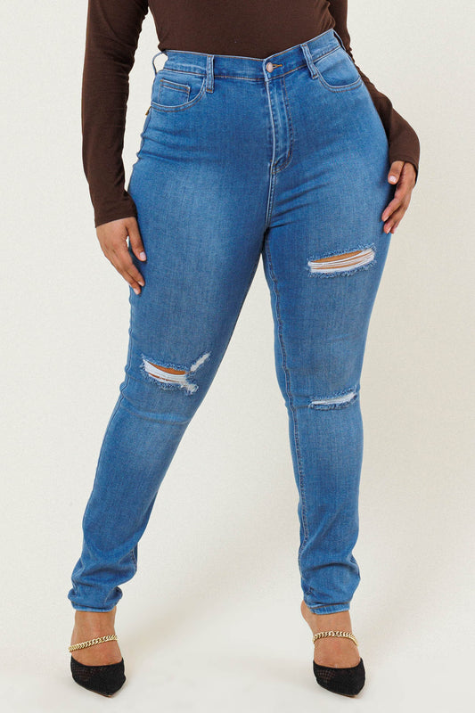 Plus Size Skinny Distressed Jeans – Trendy, Comfortable & Flattering