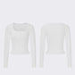 Ribbed Long-Sleeve Top with Lace Trim Neckline and Button Accents – Casual Elegance in Every Detail